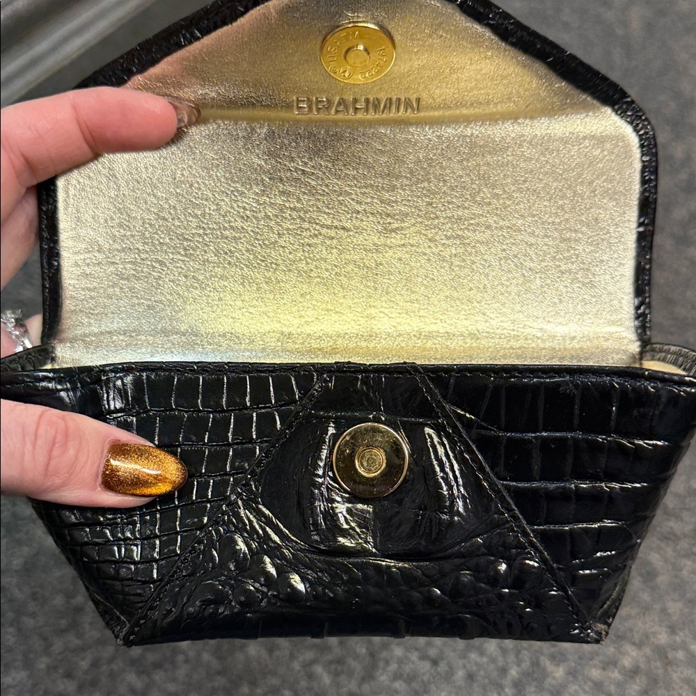 Brahmin Black Crocodile Embossed Sunnies Case with Gold Interior